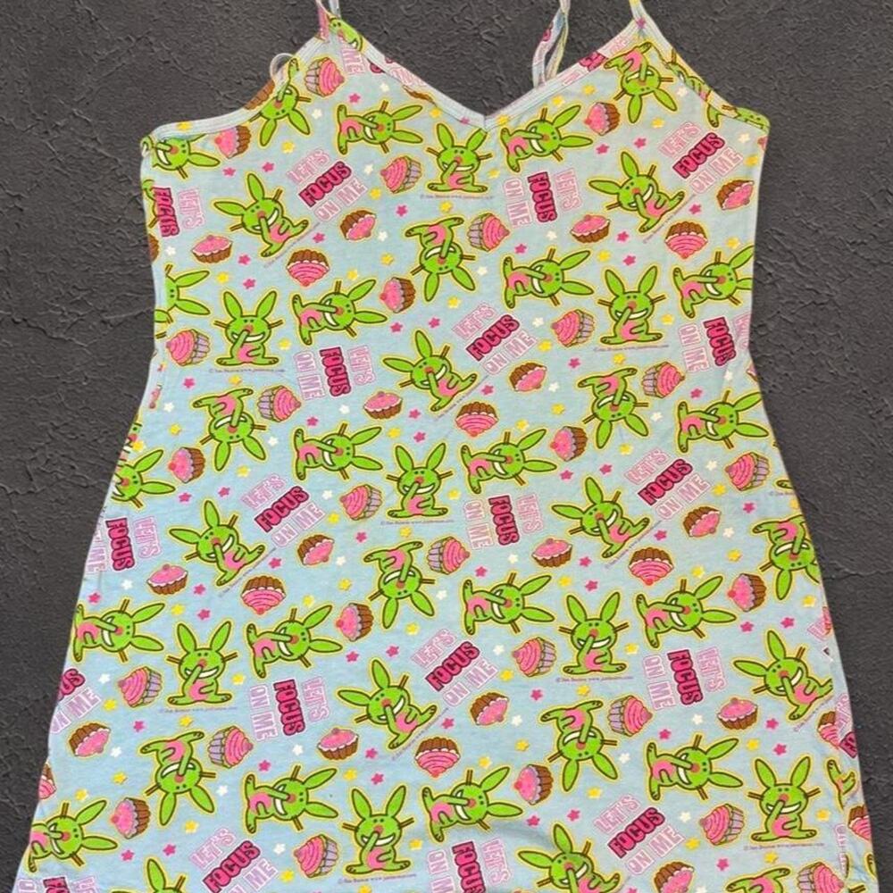 It’s Happy Bunny “Focus Is for Losers” Blue Cami Mini Dress Y2K Nostalgia Size M